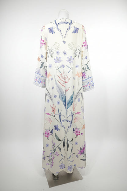 JASMINA PEARL cream abaya with multicolor botanical print and coordinating accessories – LAYLADA abaya