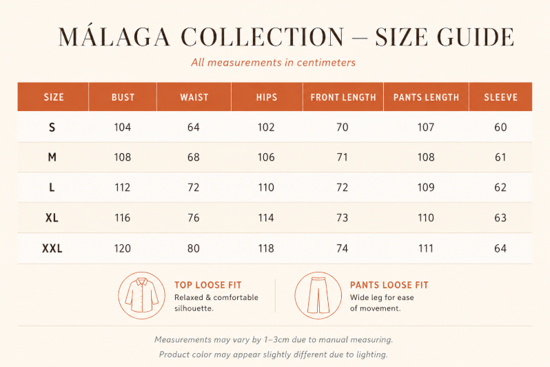 LAYLADA Málaga Collection Size Guide