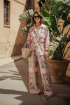 ROSA BOHEMIA Pink Striped Linen Set with Floral Embroidery