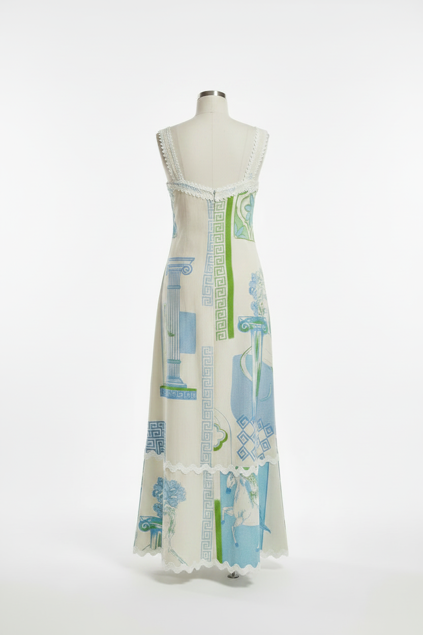 Santorini Greek motif linen-blend maxi dress – LAYLADA maxi dress