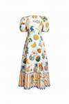 Vestido Havana Puff-Sleeve Midi Dress – Tropical Fruit Print