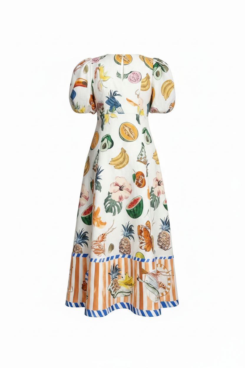 Vestido Havana tropical fruit print puff-sleeve midi dress – LAYLADA midi dress