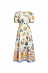 Vestido Havana Puff-Sleeve Midi Dress – Tropical Fruit Print