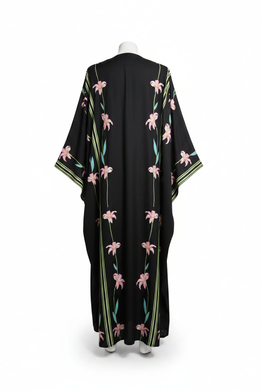 nocturna floral black floral embroidered abaya with navy hijab – laylada abaya